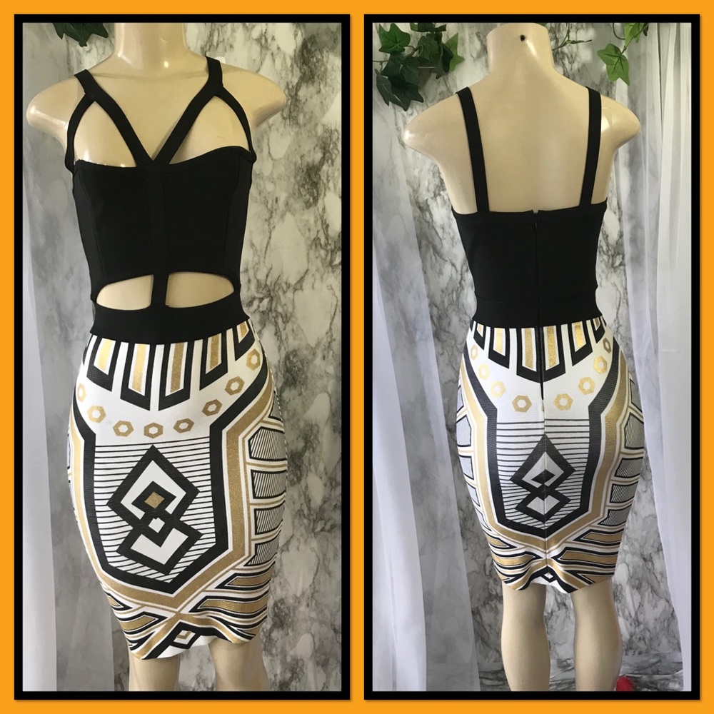 Black and White Geometric Midi Dress